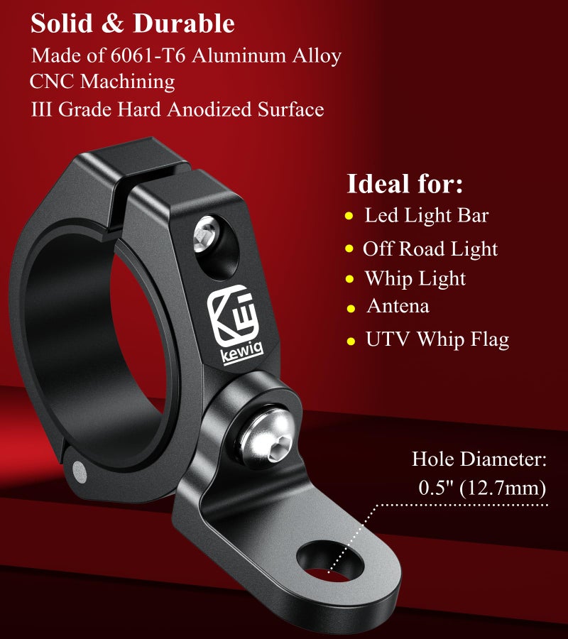 BRCOVAN 2PCS UTV Whip Light Mount, Solid Aluminum Alloy Whip Flag Mounts, Off-Road LED Light Bar Mounting Bracket, 360° Adjustable Roll Bar Clamp Holder Fit 1.5''/1.65'' /1.75''/1.85''/2'' Roll Cage - Image 2