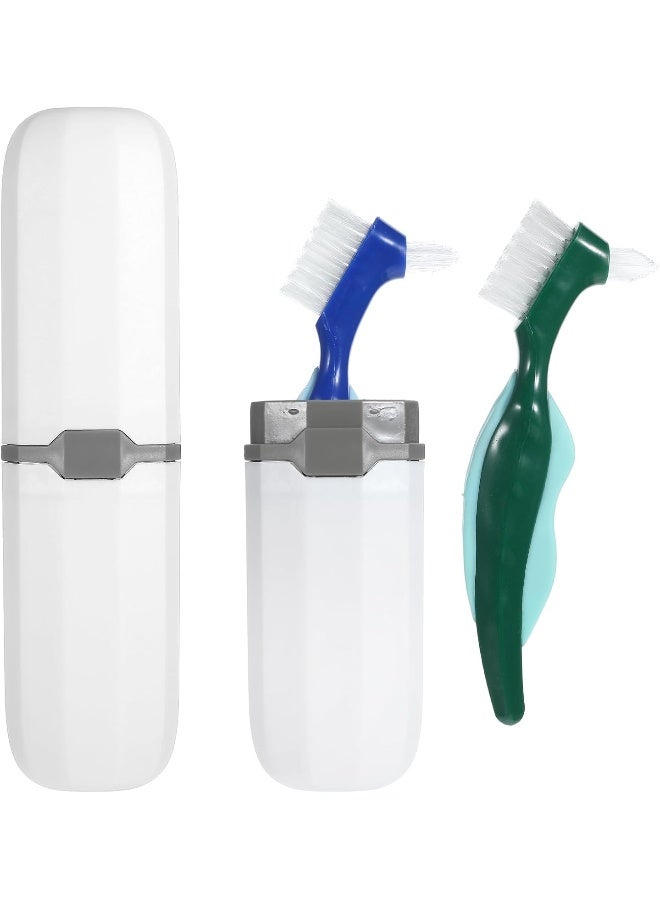 Dimeho 2 Pcs Denture Brush Multi-Layered Hard Bristles Toothbrush Portable Dental Cleaning Tools Double Sided Retainer Brushes With Case For Travel Camping Outdoor Gym Dental Care - Image 1