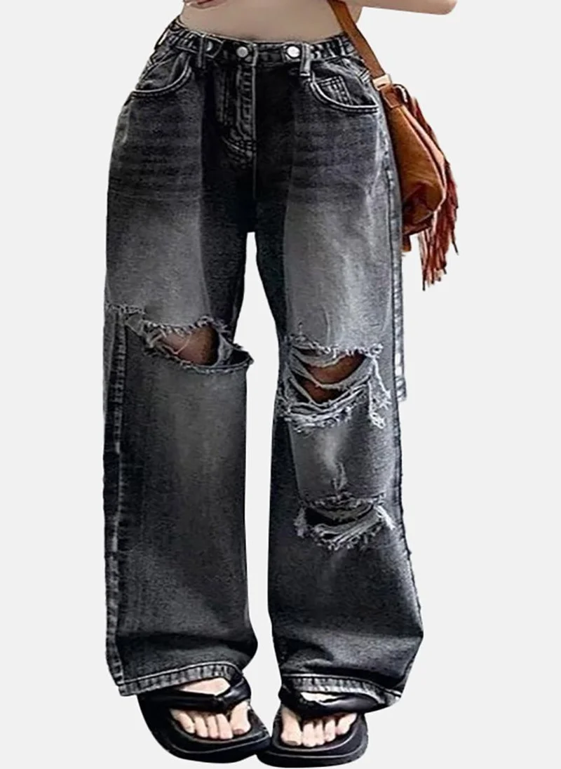 YUNIQEE Black Solid Low Rise Relaxed Fit Jeans