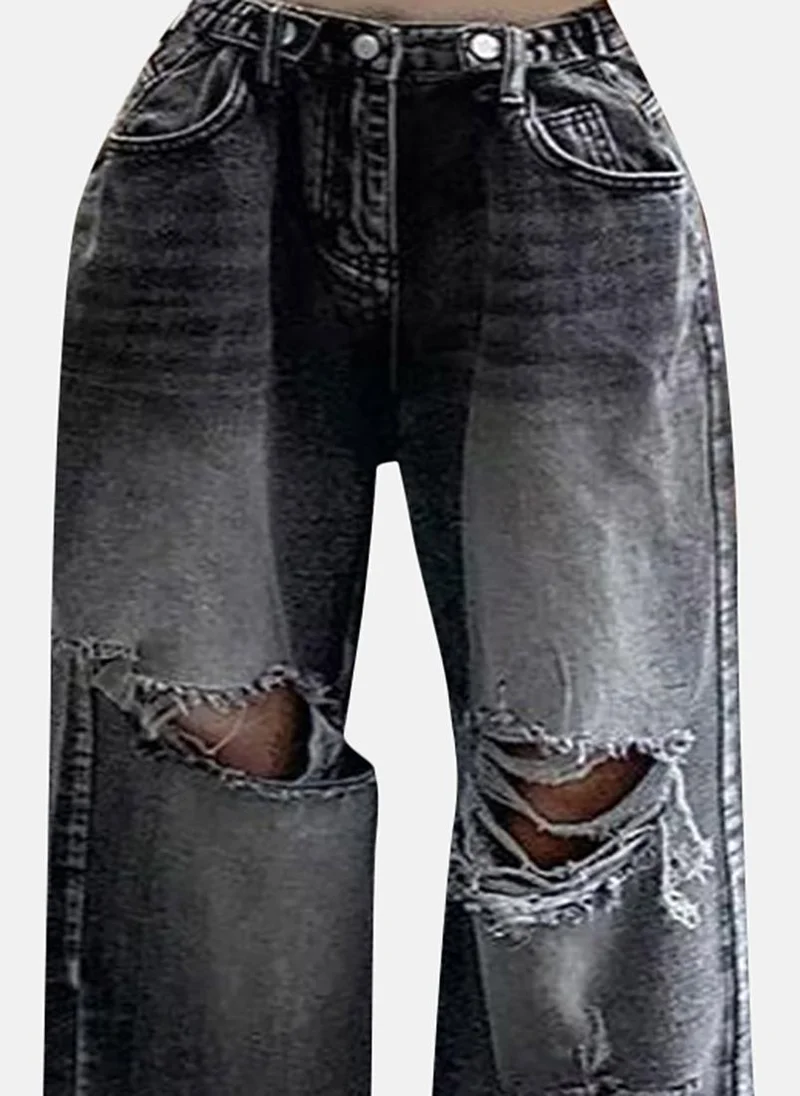 YUNIQEE Black Solid Low Rise Relaxed Fit Jeans