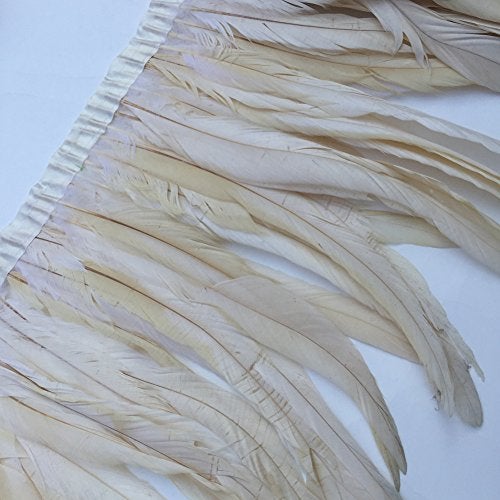 Sowder Rooster Hackle Feather Fringe Trim 10-12inch in Width Pack of 1 Yard(Ivory) - Image 2