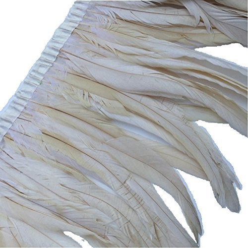 Sowder Rooster Hackle Feather Fringe Trim 10-12inch in Width Pack of 1 Yard(Ivory) - Image 1