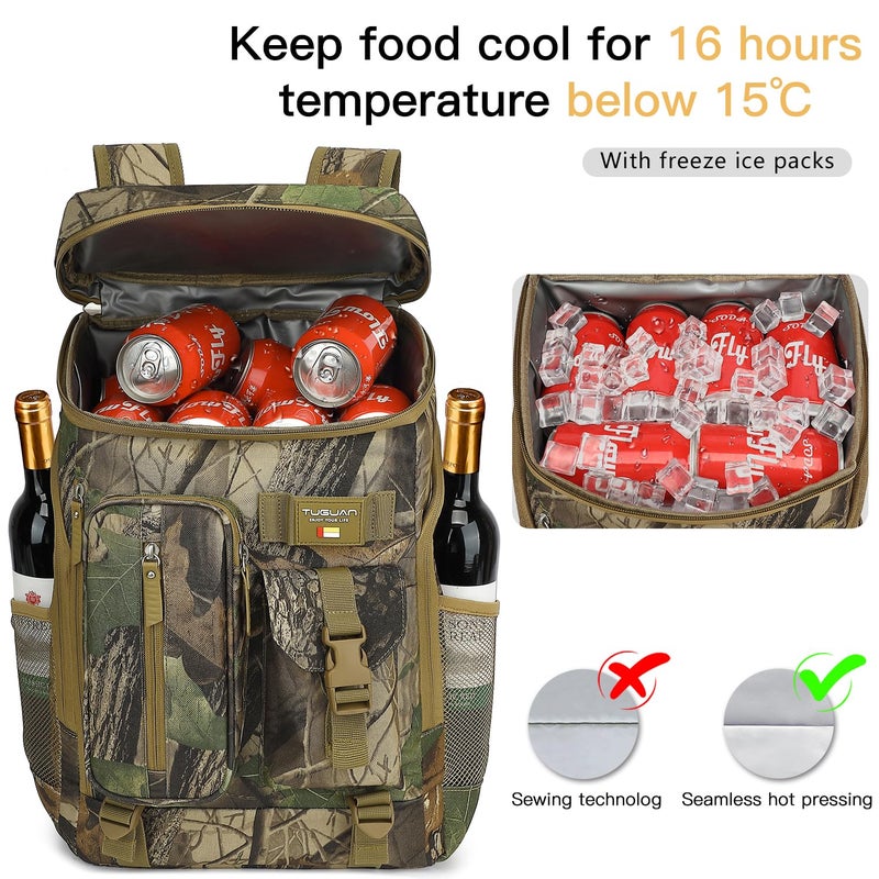 TUGUAN Cooler Backpack 36 Cans Cmao Insulated Leak Proof Lightweight Lunch Backpack for men Work Portable Travel Thermal Bag Compartment Camping Hiking Beach Pincnic Tactical Cooler Backpack for Women - Image 3