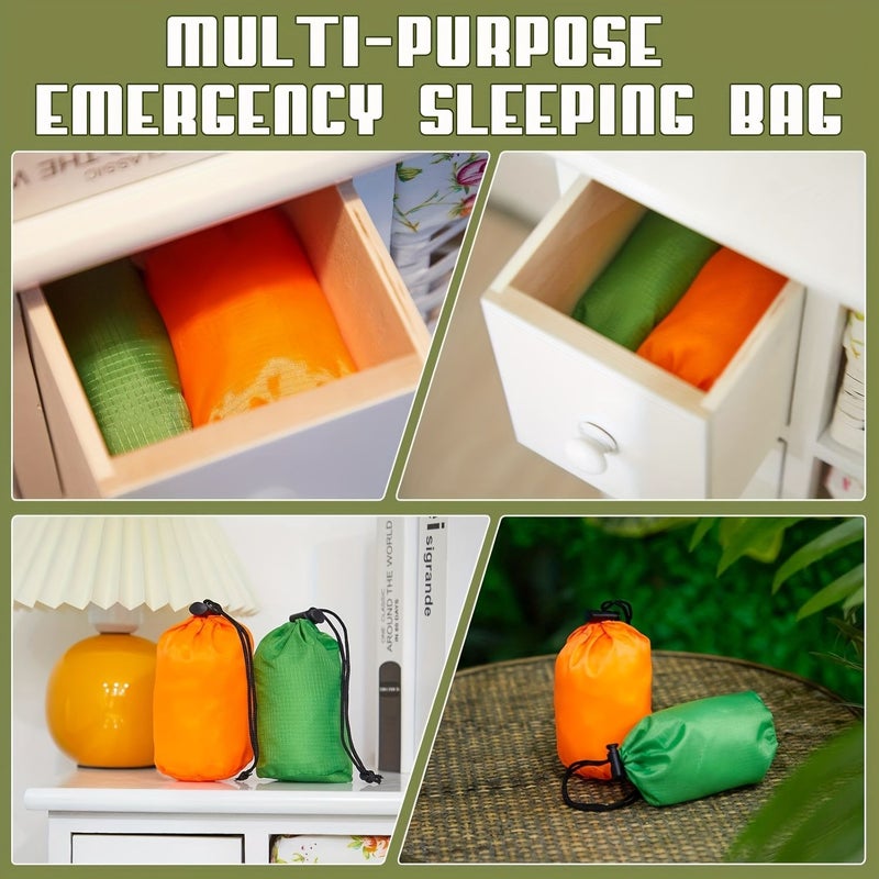 4 Pack Orange and 4 Pack Green Emergency Sleeping Bag Lightweight Thermal Survival Bivy for Camping Hiking - Image 4