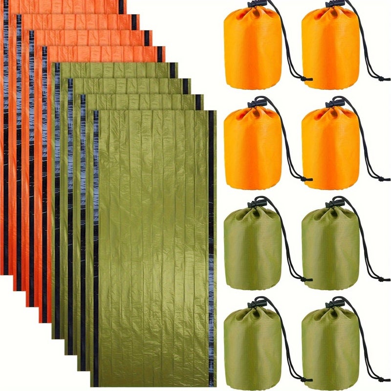 4 Pack Orange and 4 Pack Green Emergency Sleeping Bag Lightweight Thermal Survival Bivy for Camping Hiking - Image 1