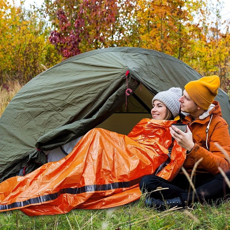 4 Pack Orange and 4 Pack Green Emergency Sleeping Bag Lightweight Thermal Survival Bivy for Camping Hiking - Image 3