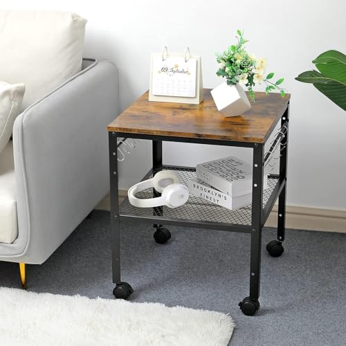 OGFC 99731 End Table, 2-Tier Side Table Adjustable Height Shelf, 19.7" x 19.7" x 24", Great for Mini Fridge Stand, Printer Stand, Aquarium Stand, Nightstand, Coffee Table - Image 2