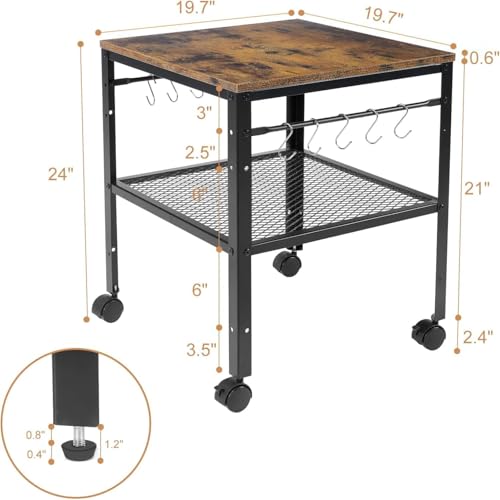 OGFC 99731 End Table, 2-Tier Side Table Adjustable Height Shelf, 19.7" x 19.7" x 24", Great for Mini Fridge Stand, Printer Stand, Aquarium Stand, Nightstand, Coffee Table - Image 3