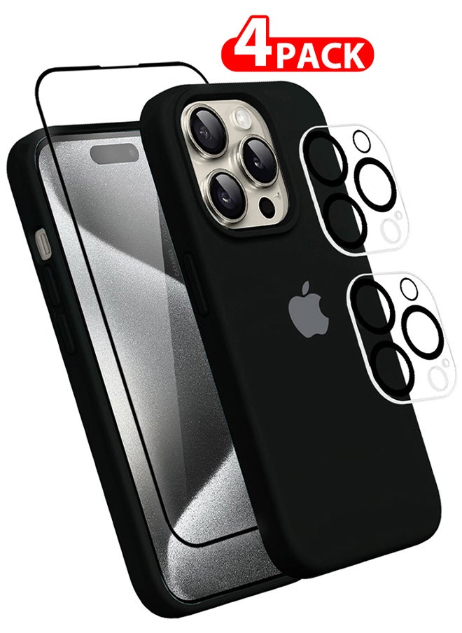 CATANES - 4 Packs For iPhone 15 Pro Max Case Screen Protector and 2 Camera Lens Protectors Upgrade Defender Silicone Cover ShockProof Anti-Scratch Protective Phone Case Black - Image 1