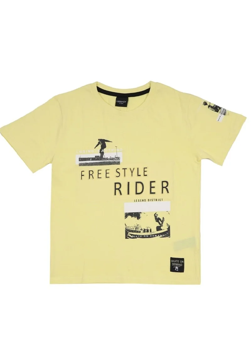 URBASY Urbasy Boys Teens Yellow embossed printed T-Shirt