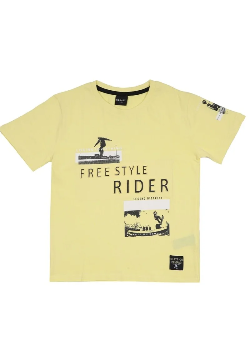 URBASY Urbasy Boys Teens Yellow embossed printed T-Shirt