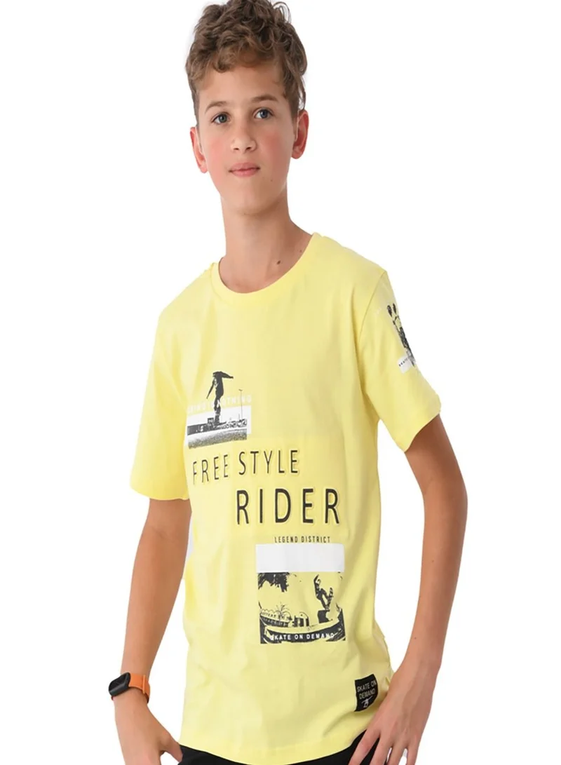 URBASY Urbasy Boys Teens Yellow embossed printed T-Shirt