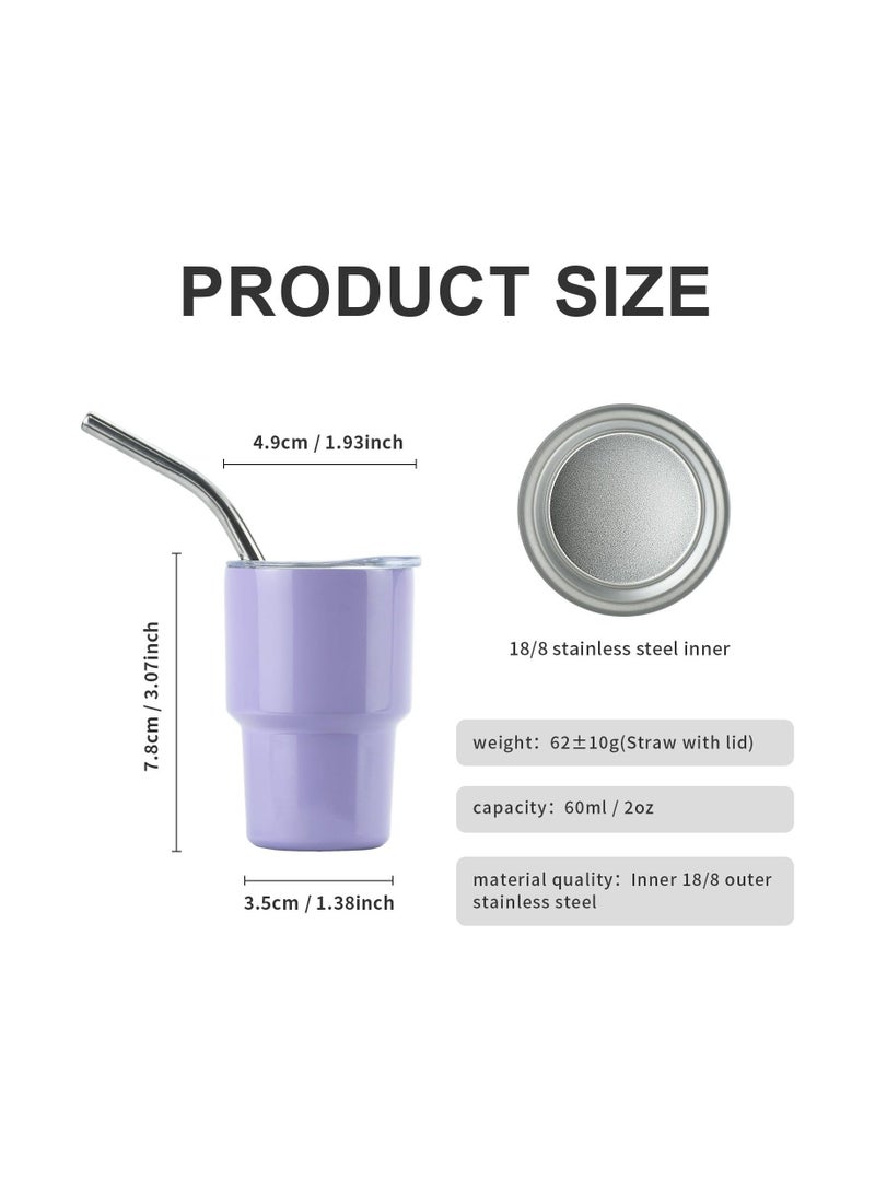 Mini Tumbler Shot Glass With Straw, 4 Pack Mini Tumbler Shot Glass Set, Double Wall Mini Tumbler Shot Glass with Straw Lid, 2oz Tumbler Shot Glass Stainless Steel ForParties, Travel - Image 2