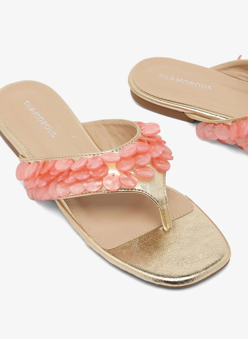 Glamorous CORAL Shell Detail Flip Flops for Women | Best Price UAE