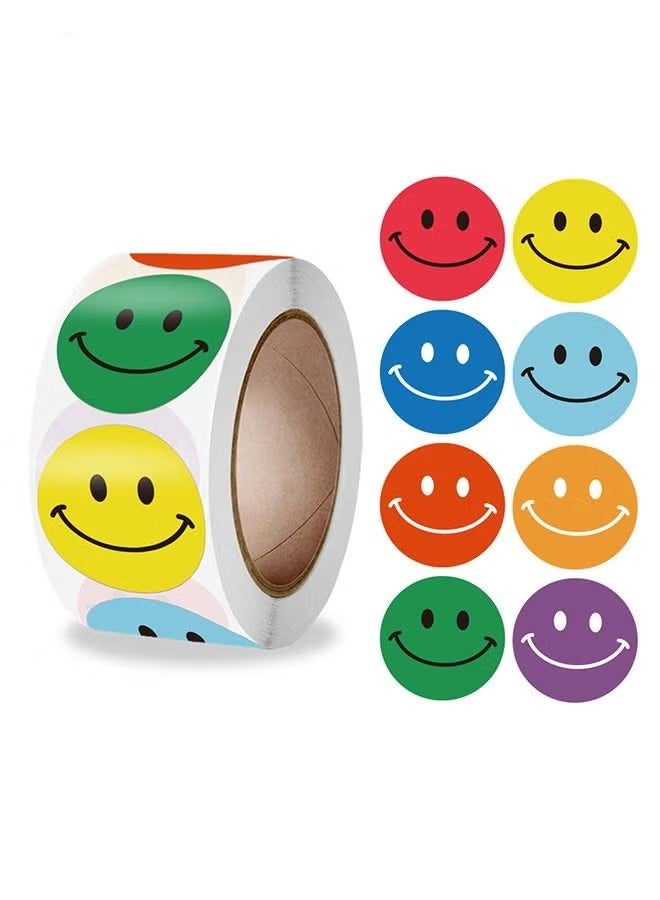 500 قطعة من ملصقات المكافآت للأطفال، 1 بوصة (2.5 سم) بكرة ملصقات وجه مبتسم، 8 تصميمات ملونة لملصقات المعلم، ملصقات حافزة، جوائز حوافز الطلاب، ملصقات مدرسية للفصل الدراسي، حفلة عيد الميلاد - Image 1