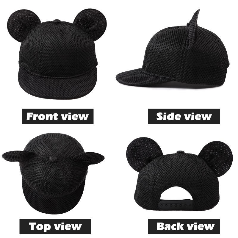 JANGANNSA Baby Mesh Cap Toddler Kids Sun Hat Mouse Ears Cute Cartoon Caps Summer (2-4Y,Black) - Image 2