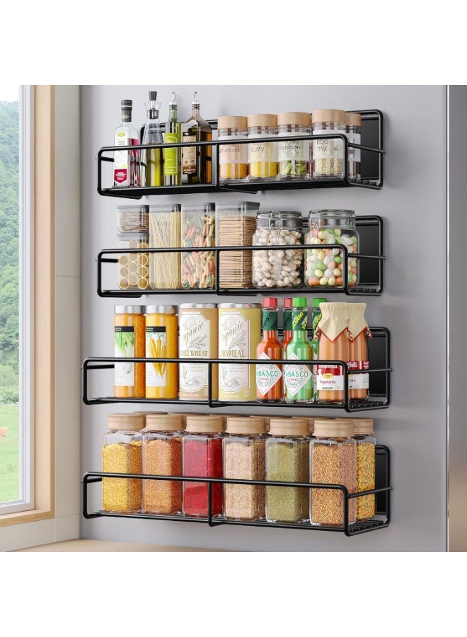 Bukela 4 Pack Magnetic Spice Rack for Refrigerator, Magnetic Shelf Fridge Organizer for Kitchen Storage, Black - Image 1
