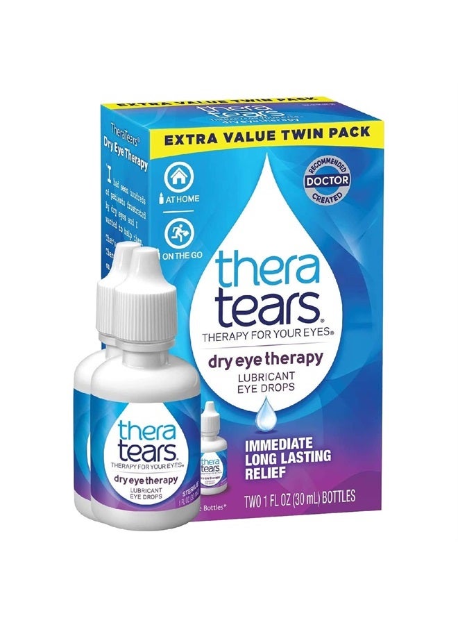 TheraTears Dry Eye Therapy Lubricating Eye Drops for Dry Eyes, 1 fl oz bottle Twin Pack, (2 x 30mL Bottles) - Image 1