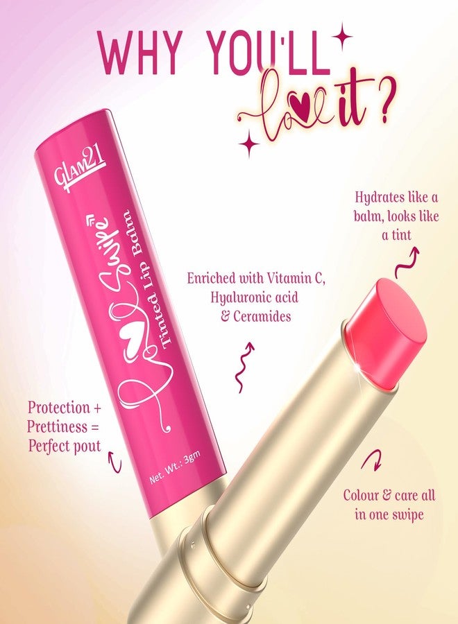 Glam 21 Glam21 Love Swipe Tinted Lip Balm | Lip Care with Vitamin C, Hyaluronic Acid, Ceramide & SPF 30 | Hydrates, Protects & Nourishes for Soft, Radiant Lips All Day | 3gm (Pink Marshmallow) - Image 3
