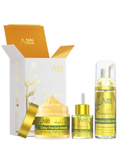 ANAI RUI Turmeric Facial Skincare Set Womens Day Gifts for Women Turmeric  Vitamin C Clay Mask for Dark Spot Moisturizing Facial Oil Turmeric Face Cleanser Skincare Gift Set for Women