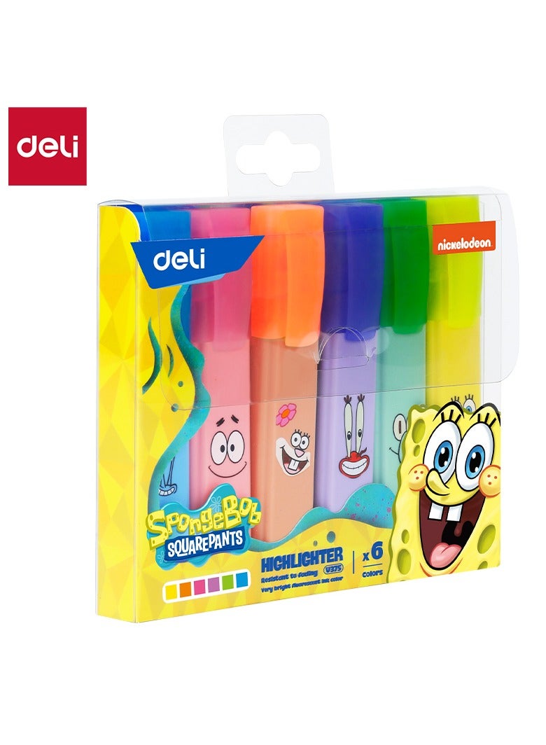 ديلي أقلام تمييز سبونج بوب EU375 برأس 1–5مم، 6 ألوان – مثالية لجلسات الدراسة الممتعة - Image 1