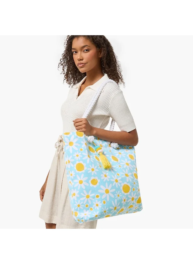 Lifestyle Tote Bag-Daisy Print- (Canvas / India) Multicolour \ 20X17