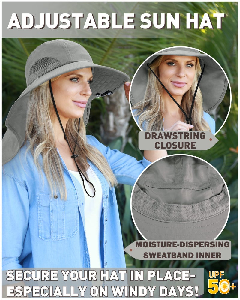 Tirrinia Neck Flap Sun Hat with Wide Brim, UPF 50+ Hiking Safari Fishing hat for Women Men, Sun Protection Hat for Summer Adventures Gray - Image 3