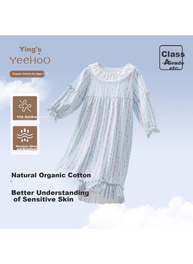 Yeehoo Antibacterial Pure Cotton Anti-mite Girls' Long Sleeve Nightgown Dream Princess Dress Youth Pajamas - Image 1