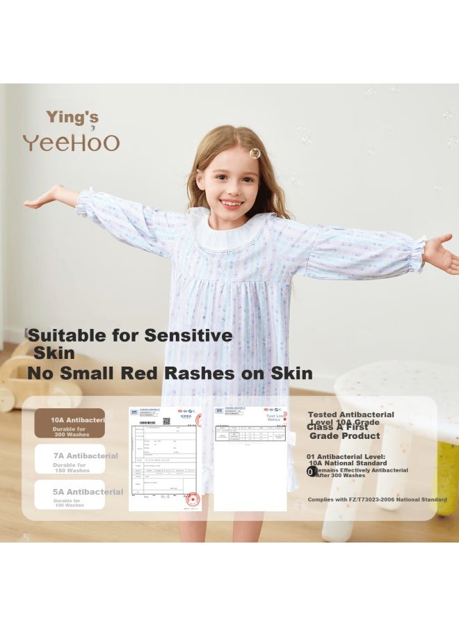 Yeehoo Antibacterial Pure Cotton Anti-mite Girls' Long Sleeve Nightgown Dream Princess Dress Youth Pajamas - Image 2