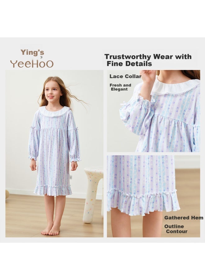 Yeehoo Antibacterial Pure Cotton Anti-mite Girls' Long Sleeve Nightgown Dream Princess Dress Youth Pajamas - Image 3