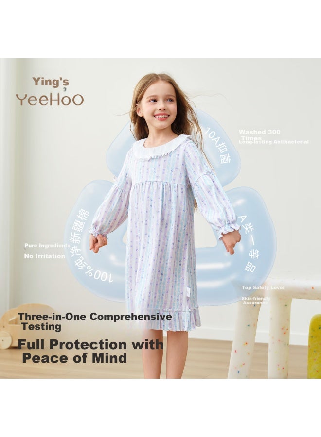 Yeehoo Antibacterial Pure Cotton Anti-mite Girls' Long Sleeve Nightgown Dream Princess Dress Youth Pajamas - Image 4