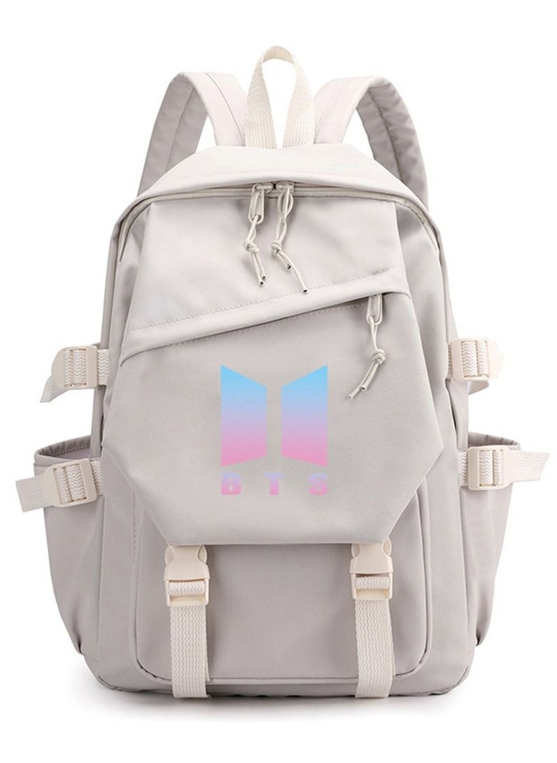 BTS BTS Backpack Casual Shoulder Bag Travel Rucksack,Light Grey  - Image 1