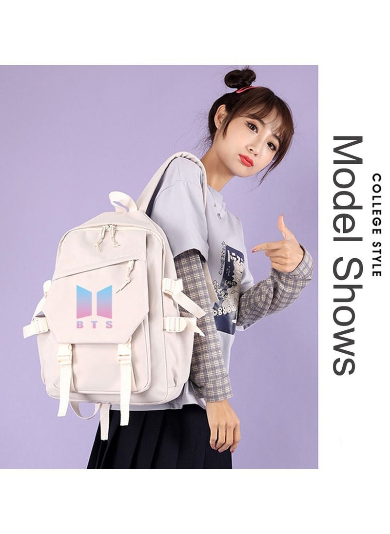 BTS BTS Backpack Casual Shoulder Bag Travel Rucksack,Light Grey  - Image 4