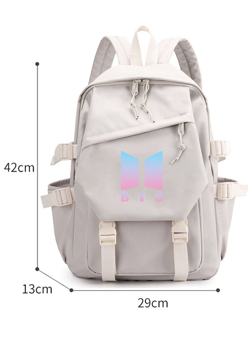 BTS BTS Backpack Casual Shoulder Bag Travel Rucksack,Light Grey  - Image 2