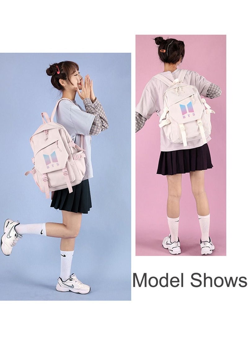 BTS BTS Backpack Casual Shoulder Bag Travel Rucksack,Light Grey  - Image 5