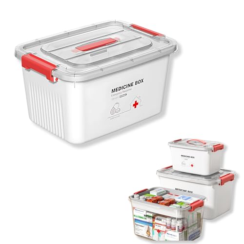 HoopVool Portable Double Layers Medicine Box, Comprehensive Home Emergency Medicine Storage Box – Organizer with Secure Lock & Handle, Multi-Size Option (White & Transparent) (WHITE, MEDIUM) - Image 1