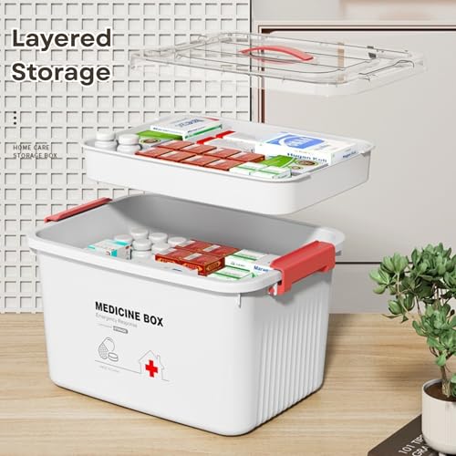 HoopVool Portable Double Layers Medicine Box, Comprehensive Home Emergency Medicine Storage Box – Organizer with Secure Lock & Handle, Multi-Size Option (White & Transparent) (WHITE, MEDIUM) - Image 5