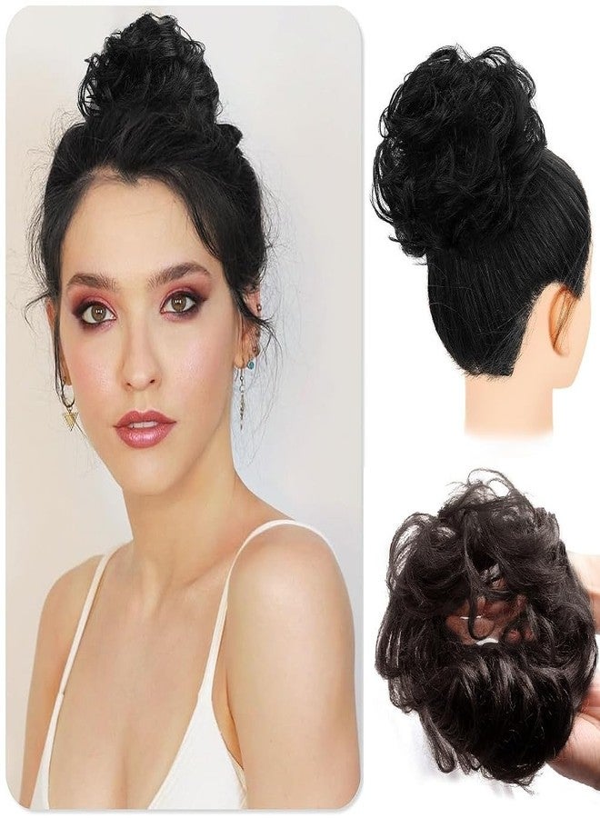 غلان وصلات شعر مرنة من شعر بشري طبيعي من GLAN، مموجة ومجعدة، على شكل كعكة، للنساء والفتيات (بني أسود طبيعي) - Image 1