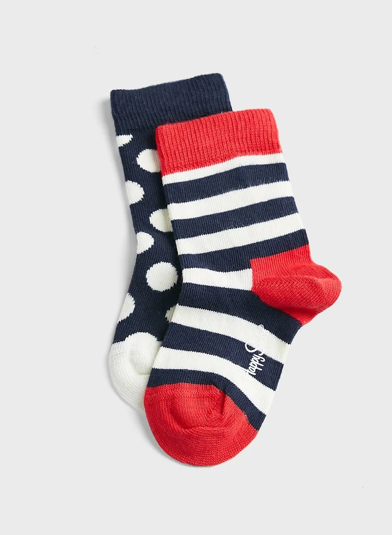 Happy Socks Kids 2 Pack Stripe Socks