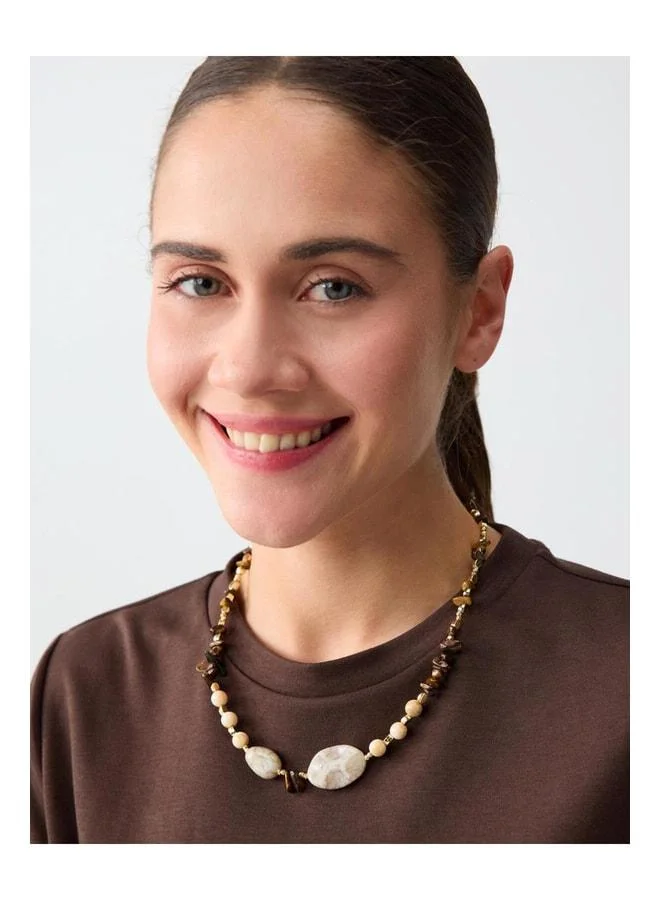Jimmy Key  Brown Natural Stone Detailed Colorful Adjustable Necklace. for Women | Best Price UAE