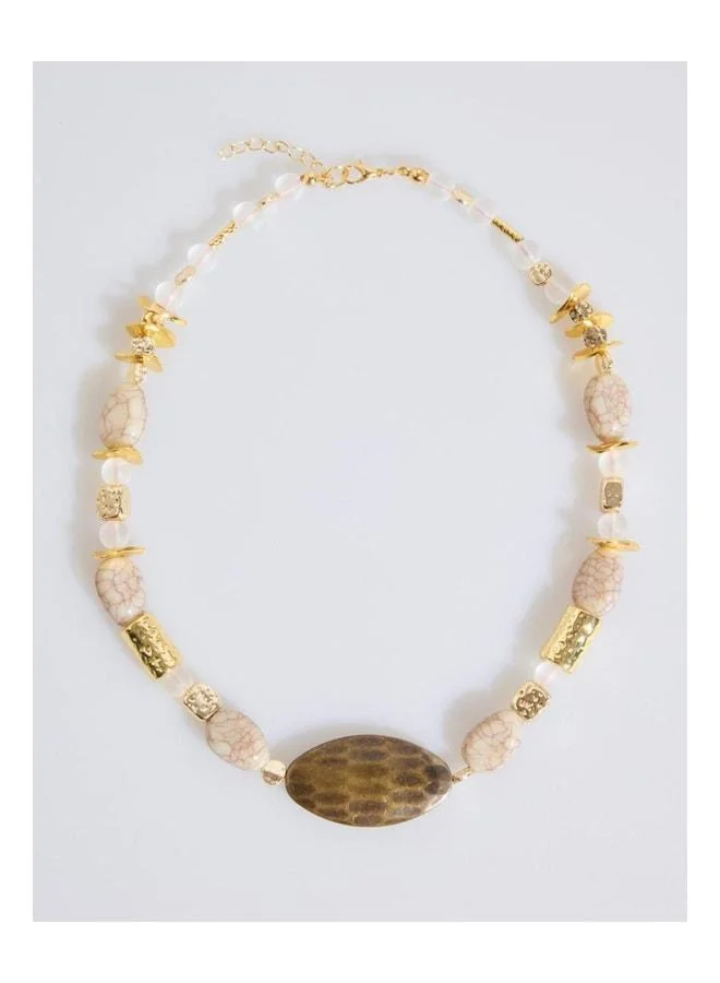 Brown Natural Stone Detailed Colorful Adjustable Necklace.