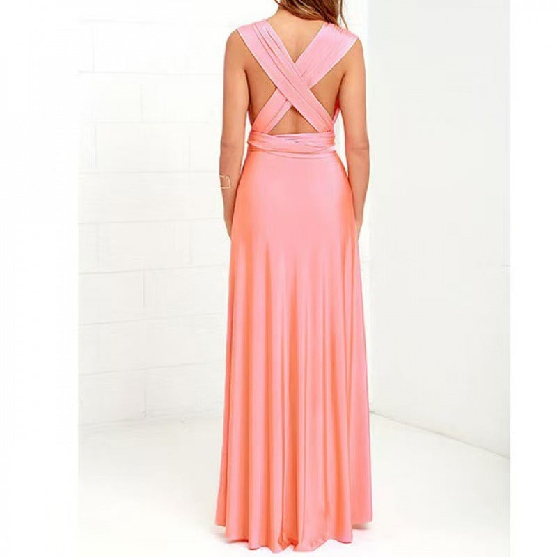 New Women's Solid Color Multi-Way Tie Red Evening Dress - Image 5