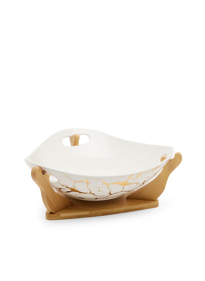 Simply Kitchen Fruit Bowl With Bamboo Tray White/Gold  - Image 1