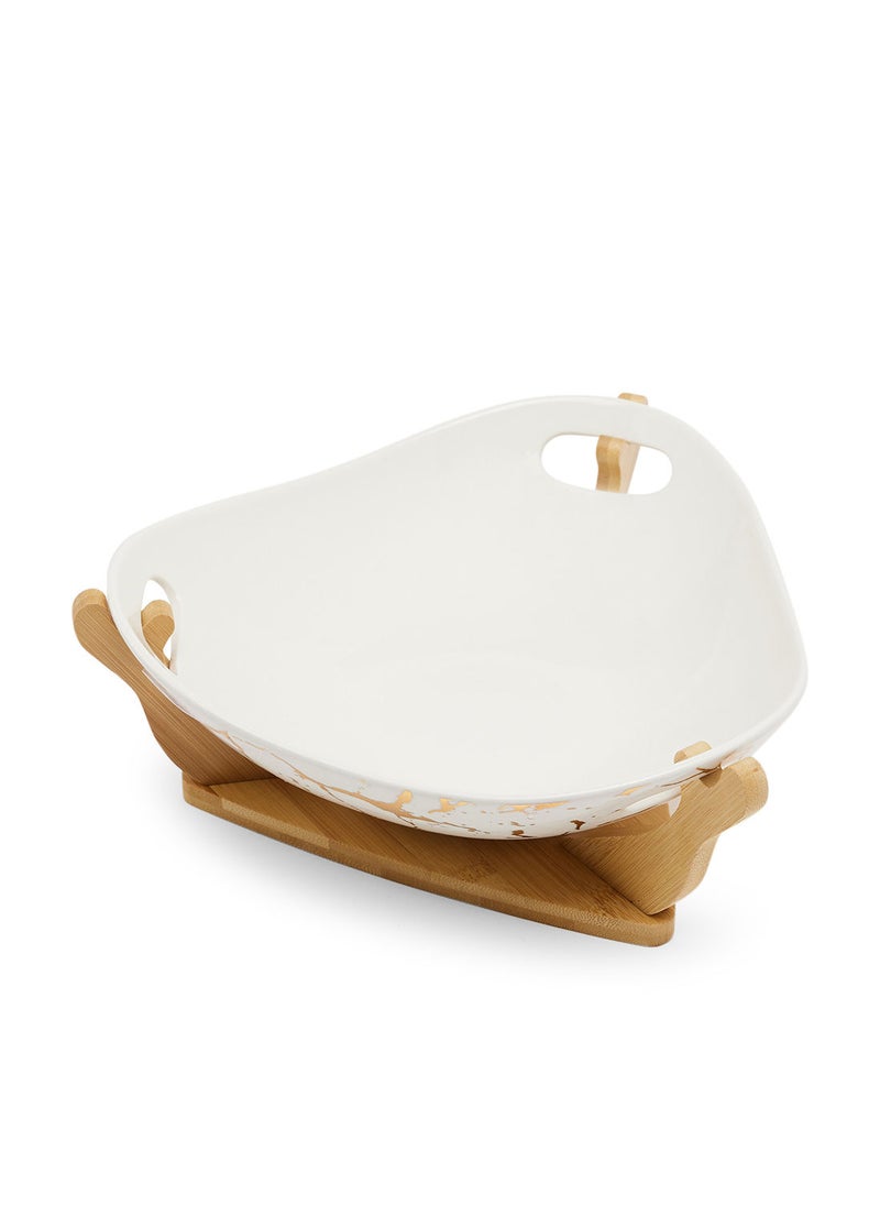 Simply Kitchen Fruit Bowl With Bamboo Tray White/Gold  - Image 2