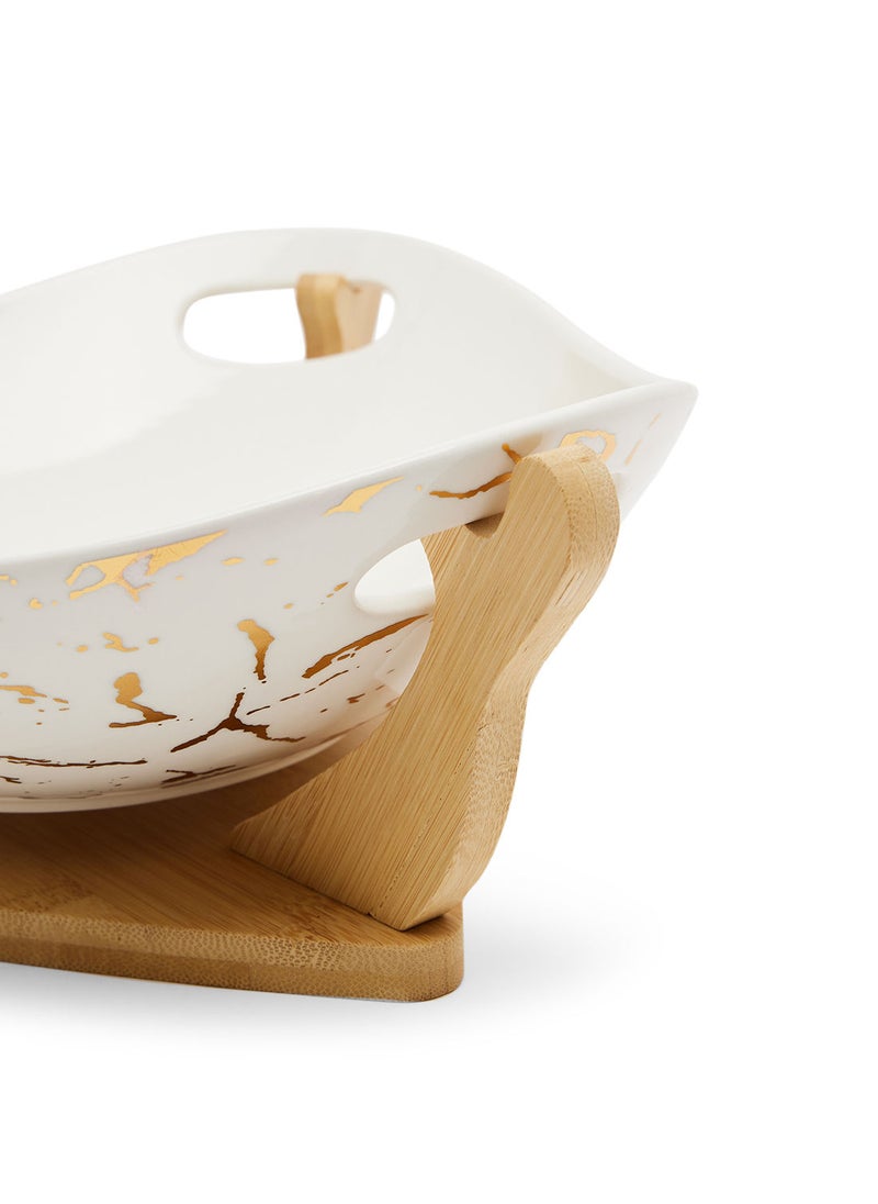 Simply Kitchen Fruit Bowl With Bamboo Tray White/Gold  - Image 5