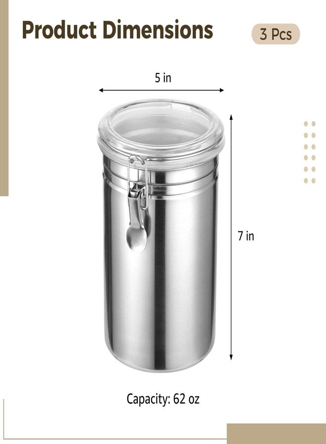 COSYOO 3 PCS Stainless Steel Canister Set, 62 oz Airtight Metal Kitchen Food Storage Containers with Clear Clamp Lids, Coffee Bean Tea Sugar Flour Canister Set for Kitchen Pantry Counter Shelf - Image 4