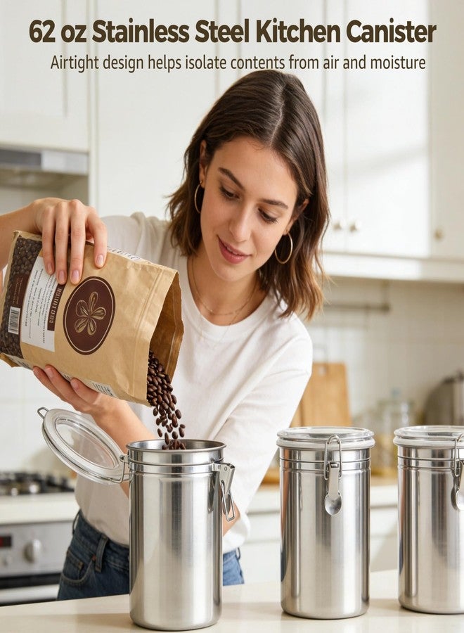 COSYOO 3 PCS Stainless Steel Canister Set, 62 oz Airtight Metal Kitchen Food Storage Containers with Clear Clamp Lids, Coffee Bean Tea Sugar Flour Canister Set for Kitchen Pantry Counter Shelf - Image 2
