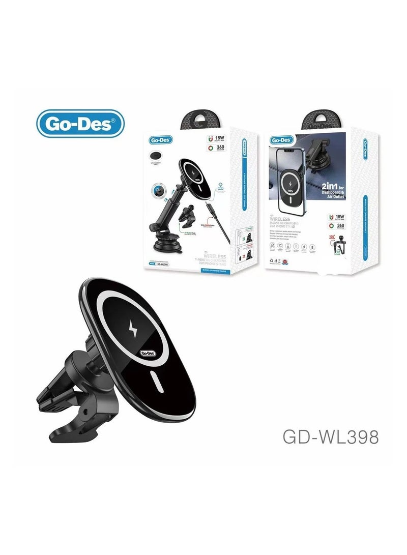 Go-des WL 398 3 in 1 Car Wireless Phone Charger Fast Charging Dashboard - Image 2