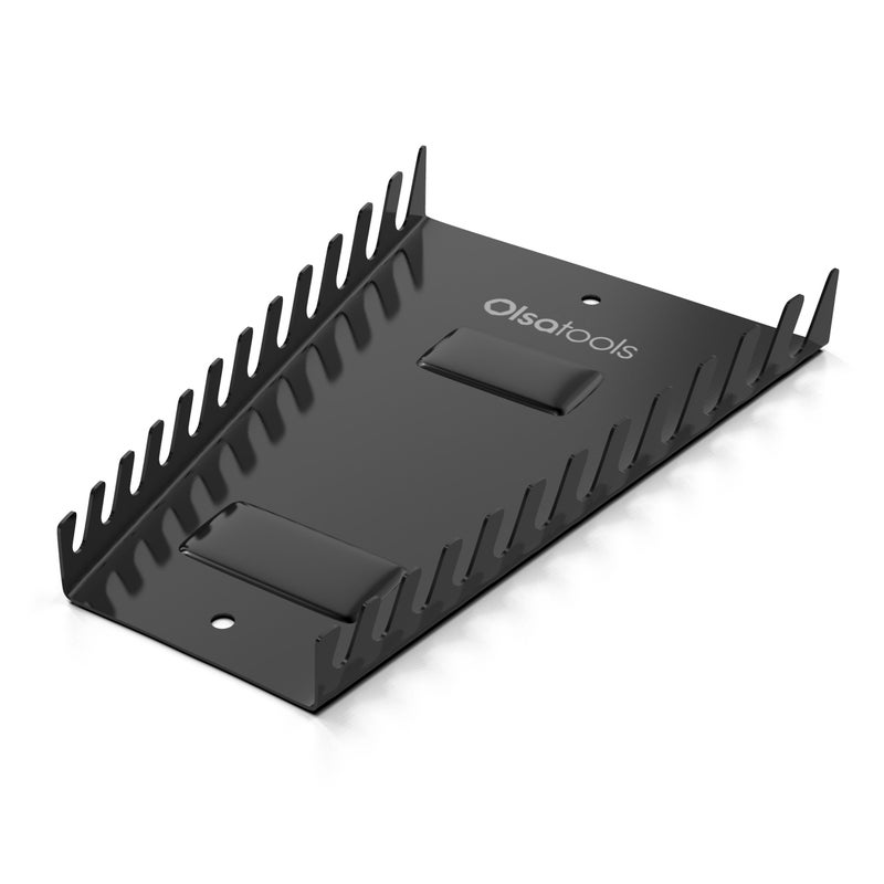 Olsa Tools Wrench Organizer (12 Slots) - Magnetic Holder Rack for Stubby Tools - Wall Mount Tray for SAE & Metric Storage - Professional-Grade Black Organizer - Part 1087 - Image 1