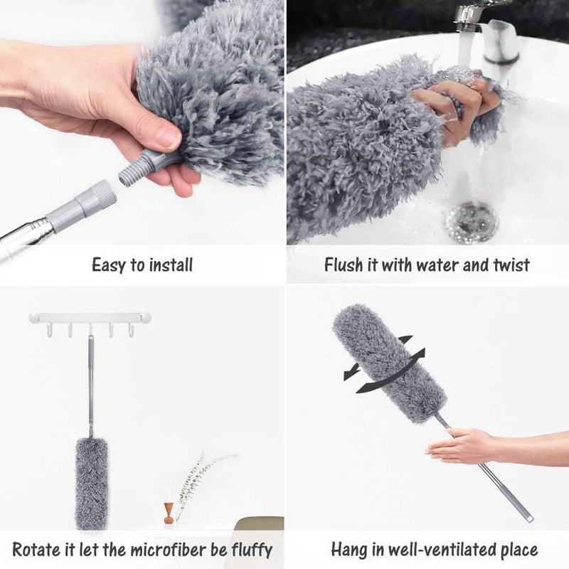 Jebblas Microfiber Dusters for Cleaning with Extension Pole (30-100 inches) Scratch-Resistant Cover, Bendable, Washable, Detachable, Extendable Duster for Cleaning Ceiling Fan - Image 2